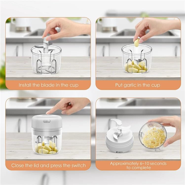 Tritatutto Ricaricabile USB - 250ml, Lame Acciaio Inox, Per Carne E Verdure, Rosso E Bianco - Foto 2