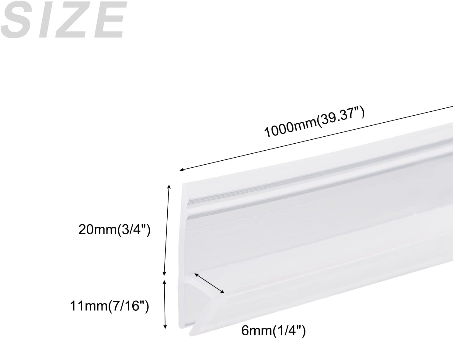 METALLIXITY Glass Door Seal Strip (39.37"), Drip Rail (3/4") Fit for Glass (1/4") H Type Frameless Door Sweep - for Bathroom, Office