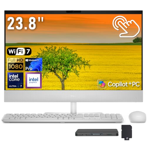 Image of Dell 23.8 inch FHD Touchscreen All-in-One Desktop, Intel Core Ultra 7-355, 64GB DDR5, 3TB Storage (2TB SSD+1TB Docking Station), Intel Graphics, Copilot+ PC, Wireless Keyboard & Mouse, Win 11 Pro, White