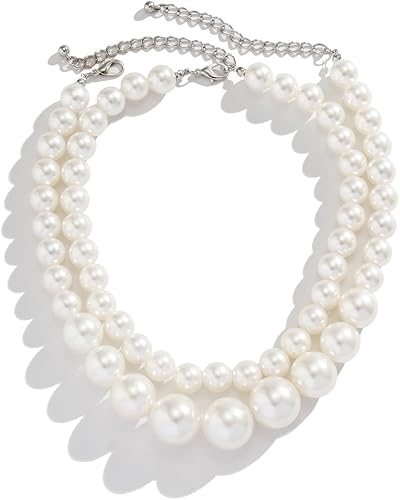 Chunky Pearl Choker Necklace for Women Vintage Super Large Round Beaded Pearl Ch