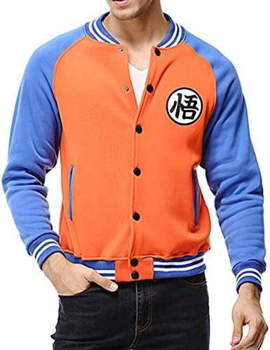 Yangxinyuan Men Hoodie Dragon Ball Z Goku Long Sleeve Casual Zipper Sportswear Sweater (W019-OR&BU, S)