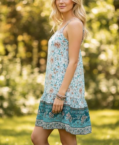 Image of Watoriwa Women Summer Boho Mini Dress | Spaghetti Strap, Sundress, Beach, Casual, Coverup