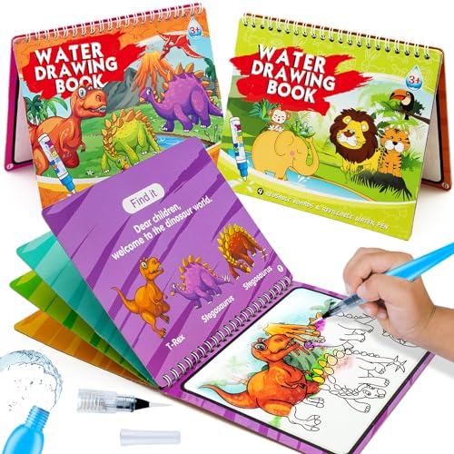Image of hapray Magic Water Paint Coloring Books for Toddler, Art Toys Age 2-4, Educational Learning Doodle Toy, Gifts for Girl Boy 3 2 1+ Year (Dinosaur Animal 2 Pack)