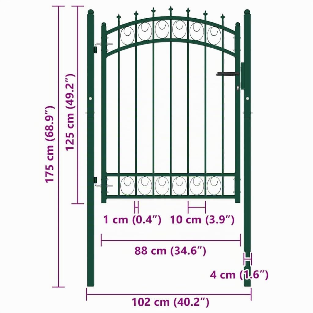vidaXL Portail de Clôture EMMEN avec Pointes Portail de Jardin Portillon de Terrasse Porte de Patio Barrière de Jardin Extérieur Acier 103x109,5 cm Vert
