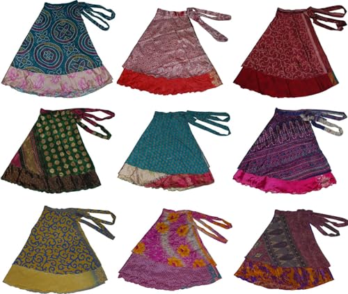 Wevez® Pack of 3 Pcs Original Two Layer Printed Wrap Around Skirts (Midi Length) - Thumbnail 6