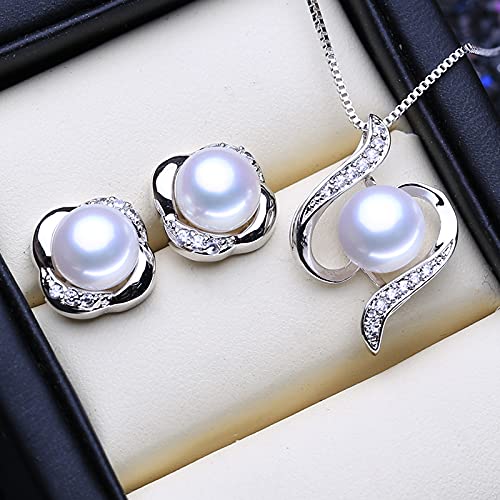 SALAN SALAN Conjuntos De Joyas De Plata De Ley 925 Pendientes De Perla Natural Collar De Cadena con Colgante Bohemio Personalizado para Mujeres