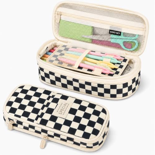 Image of Pencil Case, Large Capacity Aesthetic Pencil Cases with Durable Zipper, Big Stationery Pencil Pouch for Women & Men , Adults Portable Storage Organizer Bag for College, Office, Travel (Black Grid)
