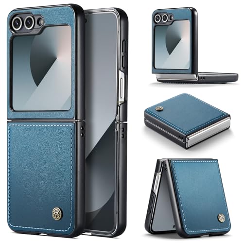 Étui pour Samsung Galaxy Z Flip 6 en cuir synthétique haut de gamme avec finition bleue