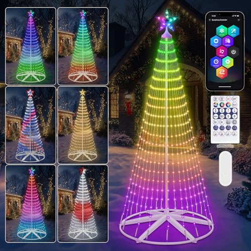 8FT Smart LED Christmas Cone Tree Lights, Lighted Outdoor Christmas