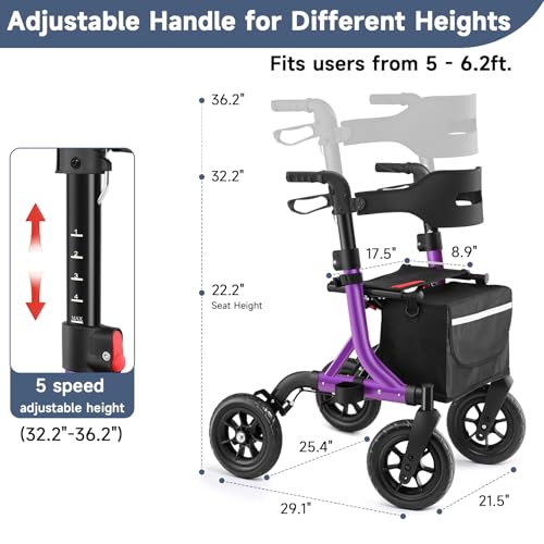 Image of MAXWALK Foldable Rollator Walker for Seniors with Seat, 10 inch All Terrain