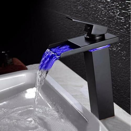 Led Basin Faucets White Brass Waterfall Bathroom Sink Faucet Single Handle Hole Deck Vintage Wash Hot and Cold Mixer Taps Crane(