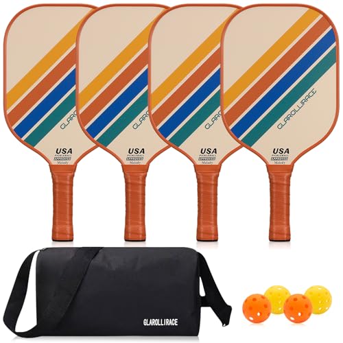 Pickleball Paddles Set of 4 Pickle Ball Rackets,USAPA Approved Pickleball Set of 4 Paddles,Fiberglass Surface & 13MM PP Honeycomb Core,Breathable Handle,4 Indoor & Outdoor Balls,1 Bag