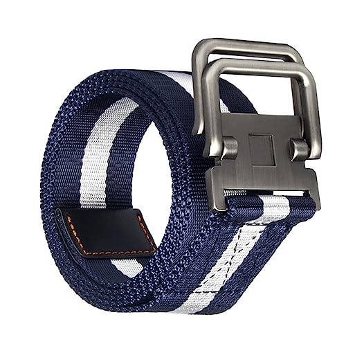 Adjustable Belt with Metal Buckle Durable Nylon Webbing Comfortable and Breathable for Outdoor Sports and Use Blue and White