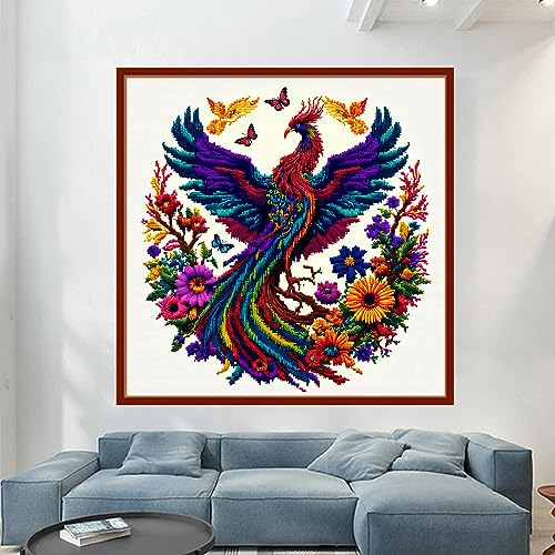 Image of Dimensean Stamped Cross Stitch Kits Full Range of Embroidery Patterns Starter Kits for Beginners Adult DIY Cross Stitches Needlepoint Kits 11CT-Colorful Phoenix 17.7x17.7 inch