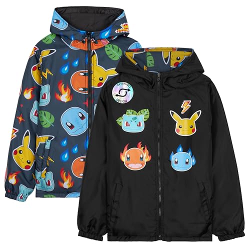 Get Trend Pokemon Chubasquero Niño y Adolescente, Chaqueta Impermeable con Capucha, Reversible Diseños, Regalos Niños (7-8 Años, Multi Pokemon Reversible)