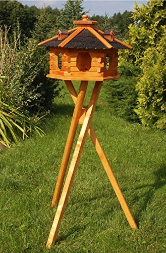 XXL Premium Solar Vogelhaus mit Solar Beleuchtung + Ständer 135cm hoch VORRATSFÜTTERUNG Vogelvilla, Farbe: Dach dunkel