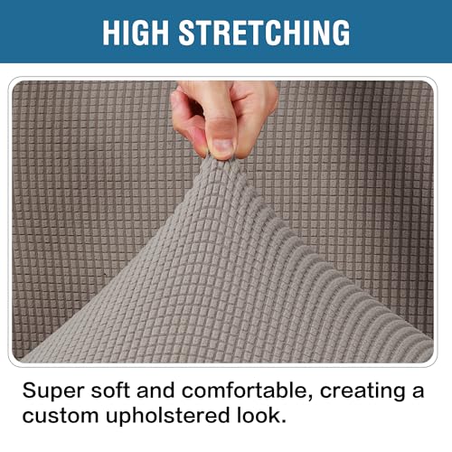 Image of H.VERSAILTEX Ottoman Cover Slipcover Rectangle Fit Length 35 inch-45 inch Footrest Sofa Slipcovers Stool Cover Footstool Protector Covers Feature Stretch Thick Soft Jacquard Fabric Removable Washable - Taupe