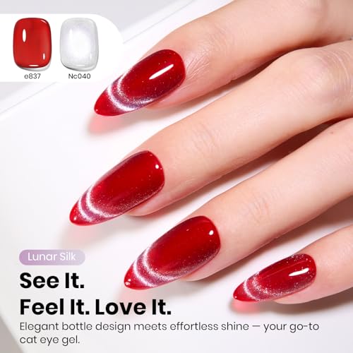 Image of Beetles Lunar Silk Silver Cat Eye Gel Nail Polish - 15ML Full Size Silver Cat Eye Glitter Gel Polish Magnetic Shimmer Effect Soak Off UV French Nail Art Design Salon DIY Manicure Gifts for Women