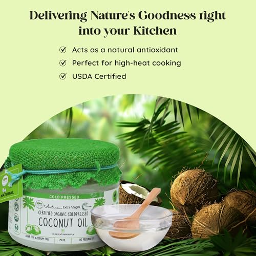Image of Sow Fresh All Natural Extra Virgin Coconut Oil - 250ml Organic Cold Pressed Virgin Vegan Coconut Oil for Cooking, Hair & Skin Care and Oil Pulling - No Preservatives & No Sugar
