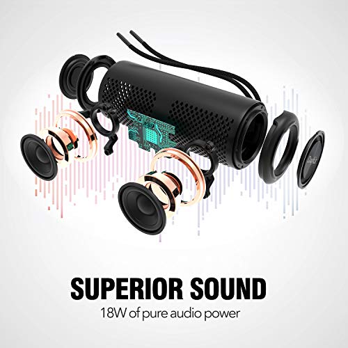 Waterproof Portable Bluetooth Speaker with Crystal Clear Stereo Sound, Rich Bass, 66 ft Wireless Range, Built-in Mic, IPX6, for Home, Shower, Travel, Outdoor Speaker -Black