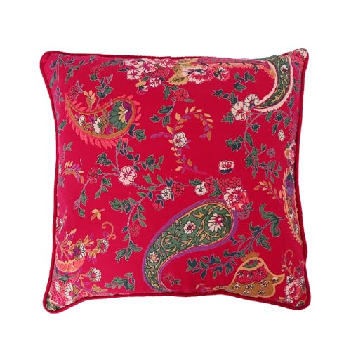Image of Swayam Set of 5 Floral Print Cotton Red Cushion Cover | 16 x 16 Inch | Soft Breathable Fabric with Hidden Zipper | Decorative & Stylish Cushion Covers for Sofa, Living Room, Bedroom & Couch