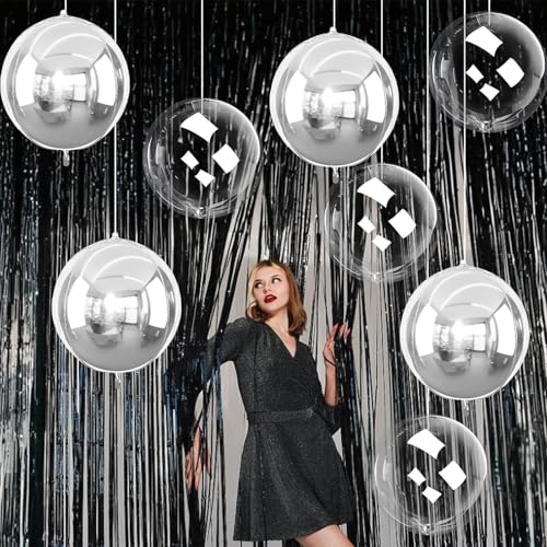 Image of 8 Pcs Bobo Balloons and Silver Round Foil Balloons 22 In Bubble Clear Balloon Metallic Silver 4D Ball Balloon Ornament Balloon for Birthday Grad Wedding Anniversary Prom Disco Party Decor