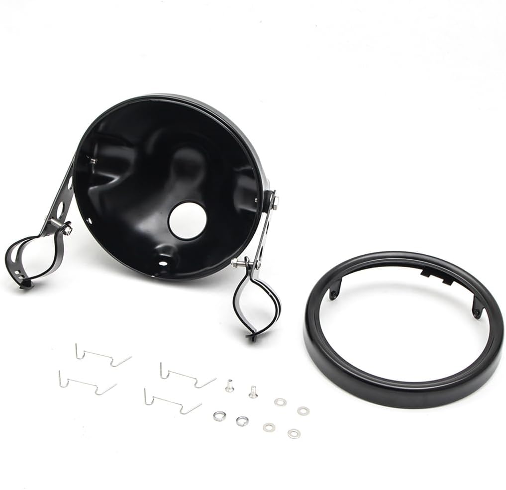 SKTYANTS Motorcycle Universal 7" Headlight Housing Shell Lamp Bracket Bottom Mount Bucket Fits Compatible with Honda CB400 Hornet Suzuki Kawasaki Yamaha Cafe Racer
