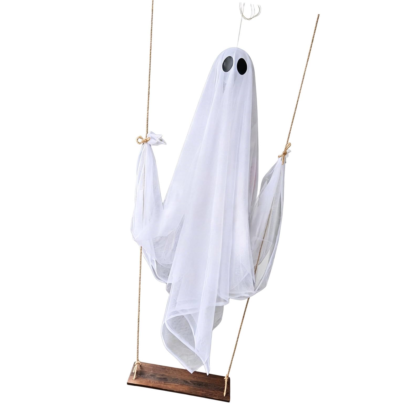 ADYJEE Eerie Floating Specter on Swing Set Gauze and Wood Hanging Ornament Perfect for Halloween Themed Parties Manifestation Swing for Halloween