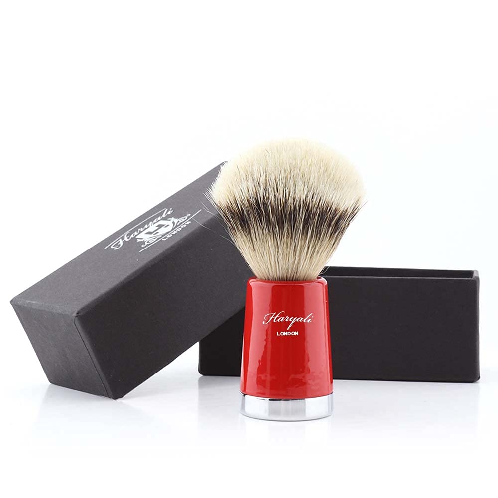 Men's Shaving Brush with Pure Sliver Tip Badger Hair in Red Handle. Perfect Hair for All Skin Type.