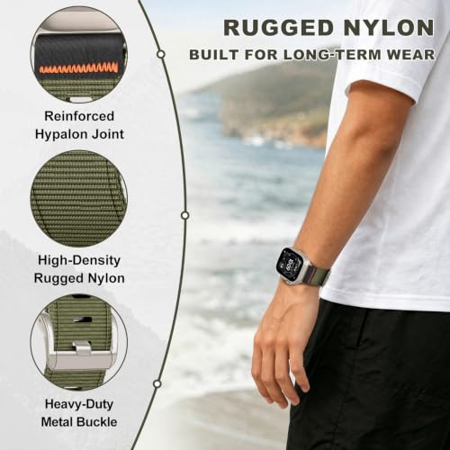 Image of Tactical Nylon Bands for Apple Watch Ultra 3 2 Band Series 11-1 /SE Men | Rugged Breathable Fabric, Nato Adjustable Sport Strap with Reinforced Connector for iWatch Ultra 49mm 46mm 45mm 44mm 42mm L