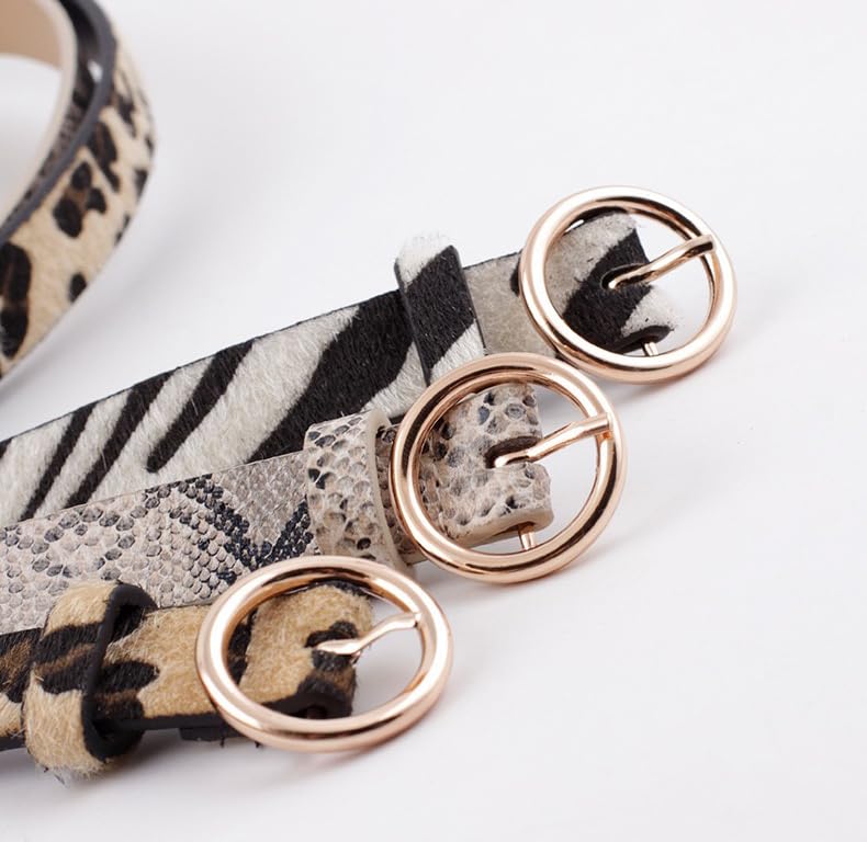 COTIM COYIN 3 Pack Women's Leopard Print Skinny Faux Leather Belt with Gold Alloy Buckle for Jeans Dress Pants2