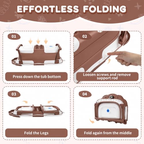 Image of Collapsible Bathtub,Bath Tub with Thermometer & Soft Floating Cushion,Portable Travel Tub (Bear Brown)