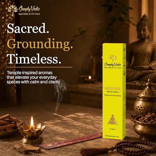 Image of Simply Vedic Luxe Indian Temple Incense Sticks (50 Sticks) Hand Rolled Masala Agarbatti with Holder | Natural Long Lasting Fragrance for Puja Aarti Meditation Home Fragrance Low Smoke