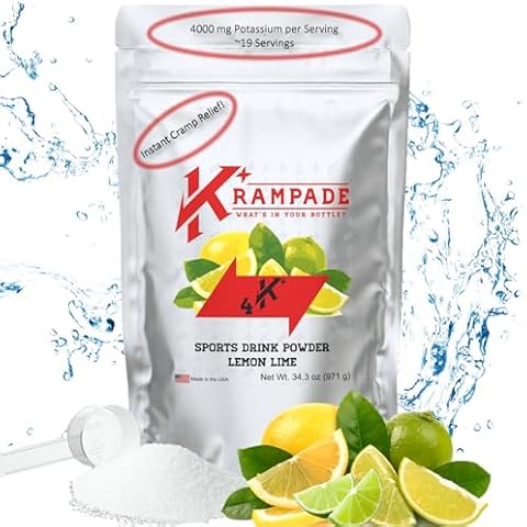 Krampade Original Lemon Lime 4K, 4000 mg Potassium Instant Cramp Relief Electrolyte Drink Powder | Designed for Athletes and Crampers | 19-Serving Resealable Pouch Cover