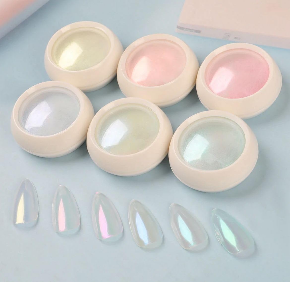6 Boxes Mermaid Chrome Nail Art Powder Aurora Powder Mirror Holographic Laser Colorful Neon Pearl Pigment Manicuring Glitter-image-9