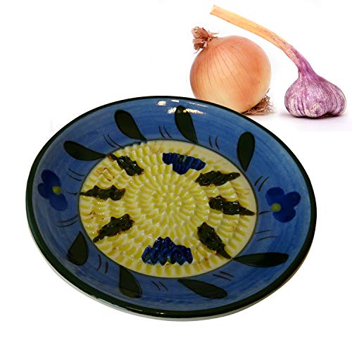 ANCKERAMIC Râpe Ronde en Céramique - Râpe à Muscade, Ail, Gingembre - Céramique Faite à la Main (Bleu-Jaune)