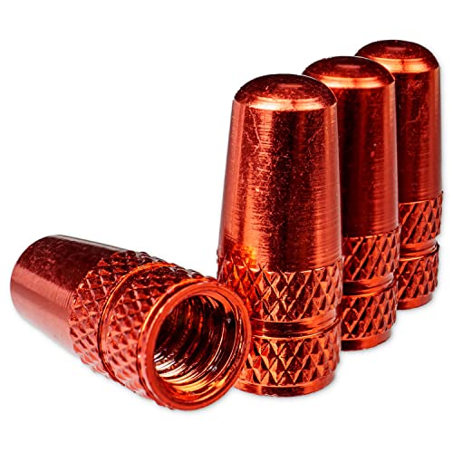 Bouchon de Valve en Aluminium, Lot de 4, Bouchons Rouges compatibles avec Les valves Presta et françaises, Cache-pneus pour Chambres à air de vélo, Bouchons Valve Velo, Bouchon de Valve Presta Vélo