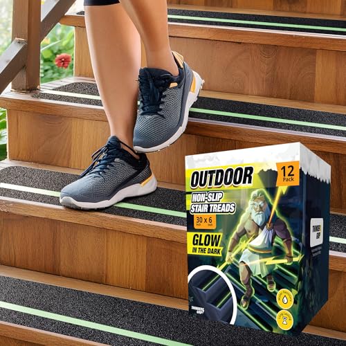 THUNDER GRIP Glow in the Dark 30 x 6-12-Pack Weather Resistant Outdoor Stair Treads 80-Grit