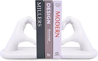 Serre-Livres décoratifs Geste Blanc Serre-Livres Sculpture Mains en Forme de cœur, créatif et Support pour Livres pour Le Salon, la décoration intérieure et Les séparateurs d'étagères de Bureau