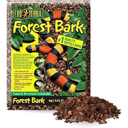 Exo Terra Forest Bark Natural Terrarium Substrate 4 Quarts PT2750 | 100% Natural Fir Bark for Reptiles | Hygroscopic Moisture Control | Ideal for Humidity-Loving Reptiles | Encourages Digging Behavior