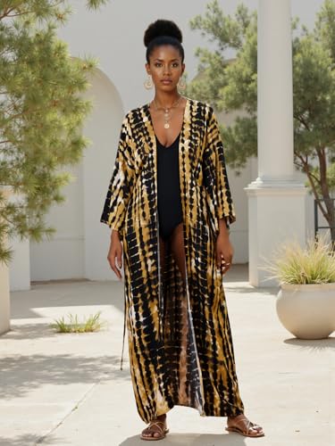 Image of Women's Kimono Cover Up Long Beach Dress Swimsuit Cover Ups Colorful Cardigan Lightweight Robe for Swimwear