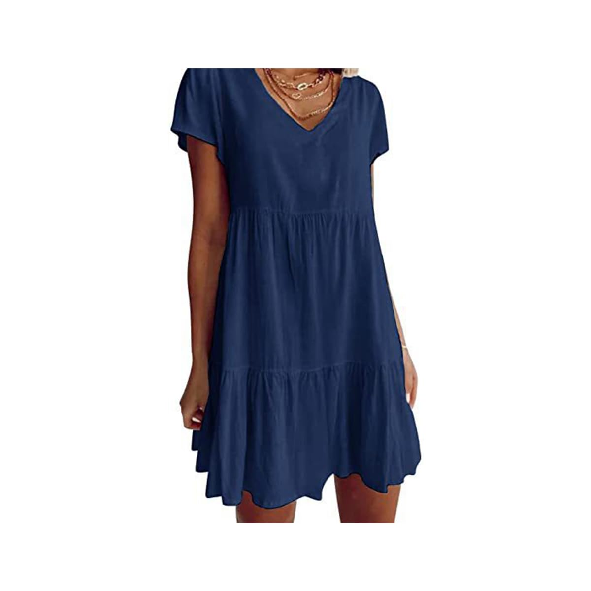 Generic Vestido Casual de Manga Corta con Cuello en V, Vestidos fluidos para Mujeres, Vestidos de Tallas Grandes