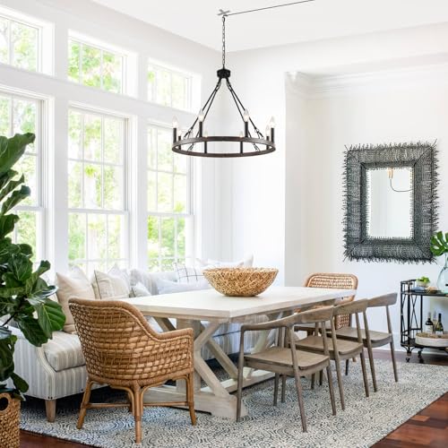 Image of Plug In Chandelier Wagon Wheel 8 Light 24'' Hanging Light with Plug in Cord
