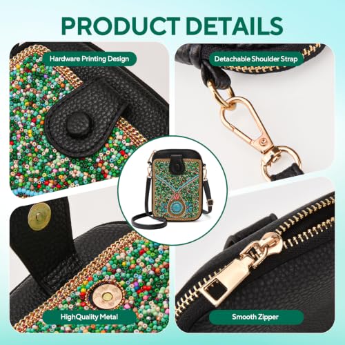 Image of Women's Small Crossbody Cell Phone Bag, Boho Colorful Beaded Purse Wallet with Handmade Cute Patterns