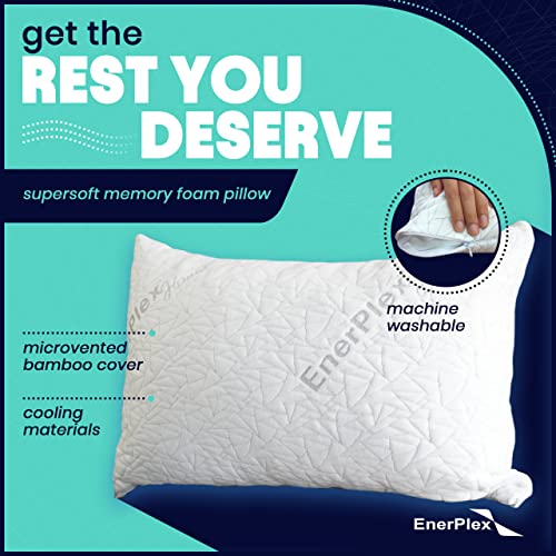 Image of EnerPlex Queen Size Memory Foam Pillows - Pack of 1 - Adjustable Fill for Sleeping w /Extra Stuffing - Machine Washable Firm Cushioning