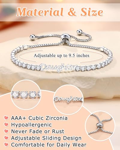 UNGENT THEM Happy Birthday Gifts-Mom Daughter Bestie Cubic Zirconia Tennis Bracelet Christmas Valentins's Day Gifts for Women Her Friends4