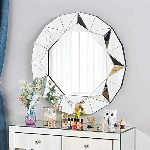 Hao-zhuokun Espejos 90 cm para Montar en la Pared,Espejo de Belleza para Maquillaje,Espejo de Pared Redondo Plateado,Adecuado para Dormitorio,baño,Hotel