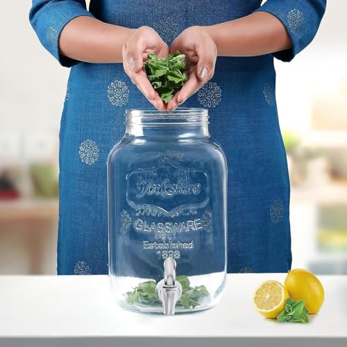 Image of 5 litres Mason Glass Beverage Dispenser | Airtight Lid, Wide Mouth, Leak-Proof Spigot | Perfect for Detox Water, Infusions, Parties & Events