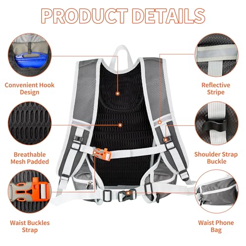 EULANT Kleiner Rucksack für Damen & Herren, Leicht Laufrucksack 15L,Wasserdicht Kleiner Sport Rucksack für Fahrrad Trekking Skifahren Wander Joggen, Upgraded auf wasserdichten Frontreißverschluss