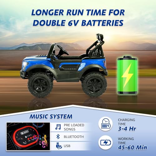 Image of Kawaii Kids Urban POBO 12V Battery Operated Ride-On SUV for Kids with Parent Remote Control, Big Size Electric Car, Bluetooth, LED Lights & Rechargeable Battery, Boys & Girls Age 2-8 Years (Blue)